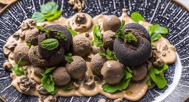 truffle mushrooms on a beautiful plate. . photo