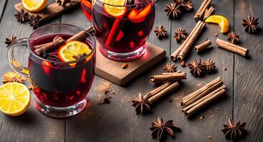 Mulled wine with a beautiful design. AI generation. photo
