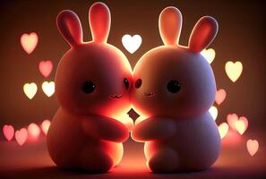 Rabbit couple with heart shape light background. Valentines day concept. photo