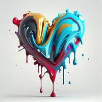 Colorful heart shape in oil paint color on isolated white background. Valentines day and romance concept. Digital art illustration theme. photo