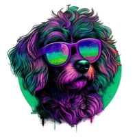 illustration graphic of colorful dog wearing sunglasses isolated good for icon, mascot, print, design element png