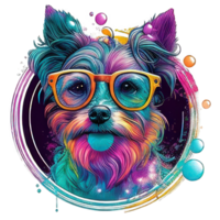 illustration graphic of colorful dog wearing sunglasses isolated good for icon, mascot, print, design element png