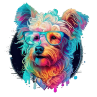 illustration grafisk av färgrik hund bär solglasögon isolerat Bra för ikon, maskot, skriva ut, design element ai generativ png