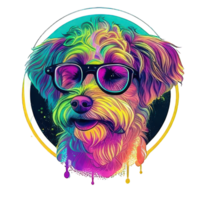 illustration graphic of colorful dog wearing sunglasses isolated good for icon, mascot, print, design element png