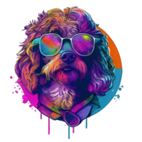 illustration graphic of colorful dog wearing sunglasses isolated good for icon, mascot, print, design element png