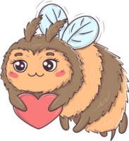 The collection of cute bee with heart for valentines day png