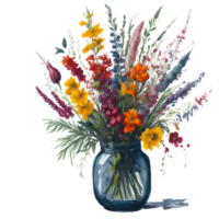 waterverf bloemen in pot clip art ai generatief png