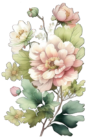 Watercolor floral bouquet illustration set blush pink blue yellow flower green leaf leaves branches flowers png