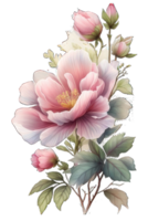 waterverf bloemen boeket illustratie reeks blozen roze blauw geel bloem groen blad bladeren takken bloemen ai generatief png