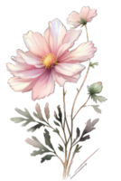 Aquarell Blumen- Strauß Illustration einstellen erröten Rosa Blau Gelb Blume Grün Blatt Blätter Geäst Blumen ai generativ png