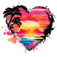 WaterColor Sunset Heart Summer Beach png