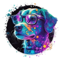 illustration graphic of colorful dog wearing sunglasses isolated good for icon, mascot, print, design element png