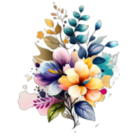 Watercolor flowers hearts floral bouquet pink blue yellow png
