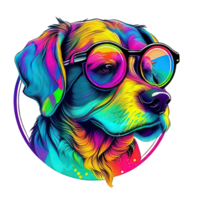 illustration graphic of colorful dog wearing sunglasses isolated good for icon, mascot, print, design element png