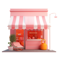 shop front in 3D style trending color palette with png