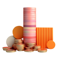 pile of gold coins in 3D style trending color palette with png