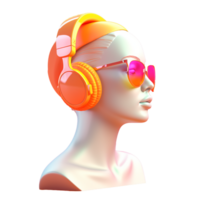 Statue with headphones in 3D style trending color palette with png