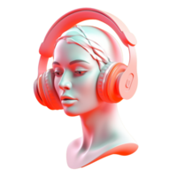 Statue with headphones in 3D style trending color palette with png