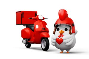 Cute chicken holding heart, delivery chicken, 3d rendering png