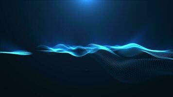 Abstract digital blue particle waves and lights, animated cyber or technology background, looped video