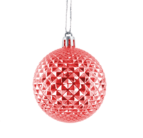 Hanging red shiny Christmas bauble isolated on transparent background. png