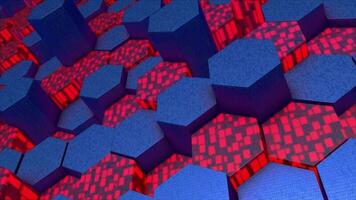 Animated Red and blue 3d moving hexagonal shaped pattern background video