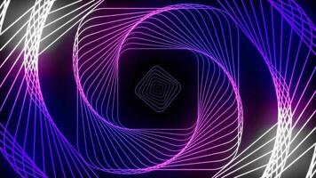 Animated Purple and white gradient square structure in spiral rotation video
