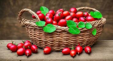 Rose hip in a beautiful basket. ai generation photo