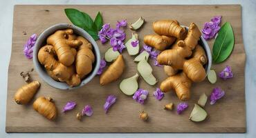 Ginger in a beautiful bowl. ai generation photo