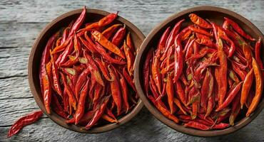 Cayenne pepper in a bowl. ai generation photo