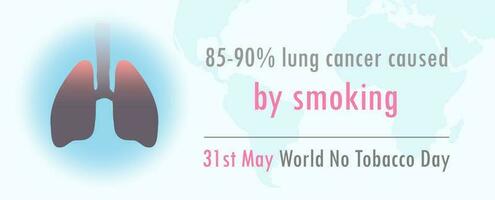 Lungs cancer's icon with wording Causes of lung cancer and the day and name of event on crop of world map and light blue background. World Tobacco Day campaign in vector and web banner design.