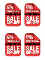 Special offer Fathers day sale red stickers set 30, 40, 50, 60 off discount vector