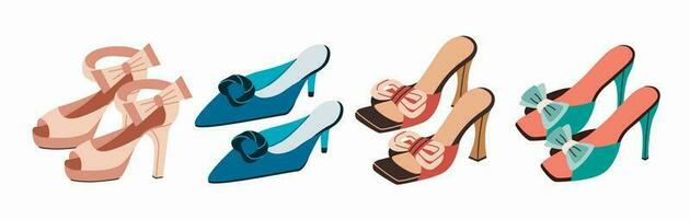 conjunto de de moda casual y de moda De las mujeres Zapatos con alto tacones vector