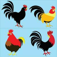 Beautiful roosters set vector art work.