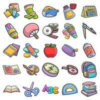 Vector set bundle of various cute art style school supplies theme items