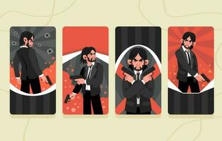 Banner Set of Agent with Black Suit vector