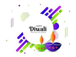 Festival of Lights, Happy Diwali poster design with illustration of oil lamp on abstract background. vector