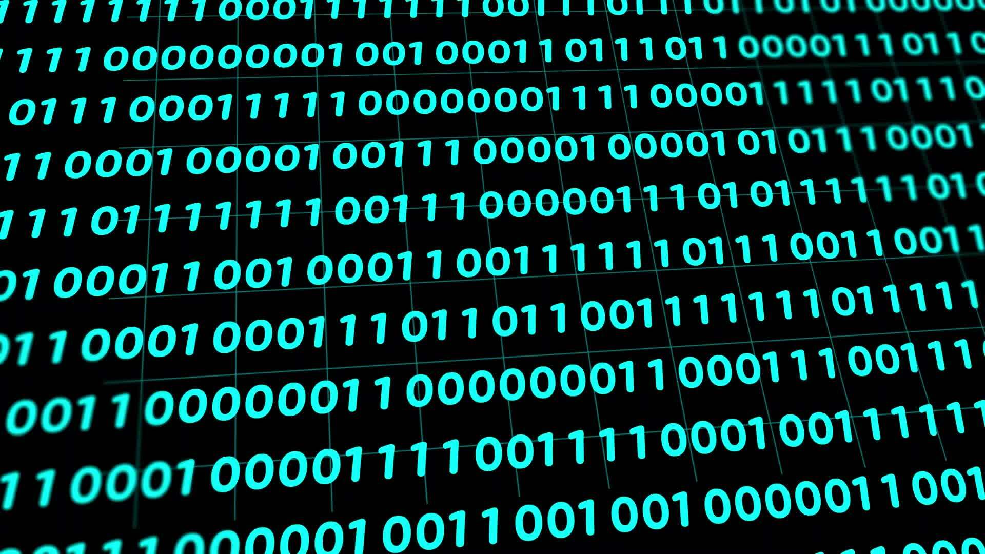 3D abstract particle binary pattern digital technology blue on blue ...