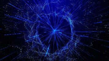 Abstract blue light particle motion black hole on blue gradient background .3d rendering video