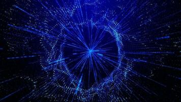 Abstract blue light particle motion black hole on blue gradient background .3d rendering video