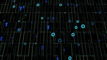 3D abstract particle binary pattern digital technology blue on blue gradient background video