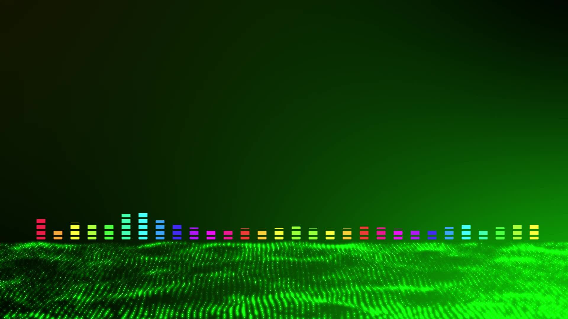 3D abstract multicolored sound wave pattern on green light particle