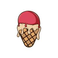 Ice cream. melting ice cream in a waffle cone. Cartoon-style character. Insulated horn on a white background. vector illustration for web, design, printing