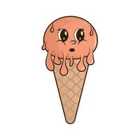 Ice cream in a bright cartoon style of Groovy. Ice cream vector in pleasant colors. isolated on a white background.