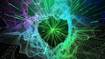 astratto multicolore leggero particella movimento nero buco su verde pendenza sfondo .3d interpretazione video