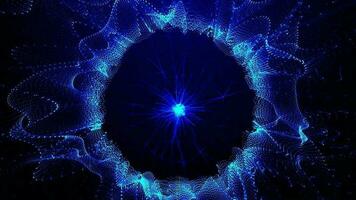 Abstract blue light particle motion black hole on blue gradient background .3d rendering video