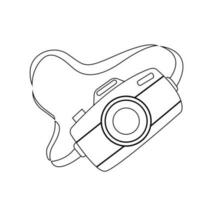 Camera icon in outline style isolated on white background. Photography camera doodle vector illustration. Hand drawn icon