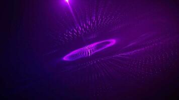 abstrato roxa digital partícula onda e luzes, em forma de nebulosa tecnologia fundo, em loop video