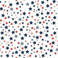 Patriotic stars seamless pattern in red, blue, and white colors. Isolated on white background. American Independence Day vector background.