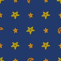 Seamless pattern with stars and moon blue background vector